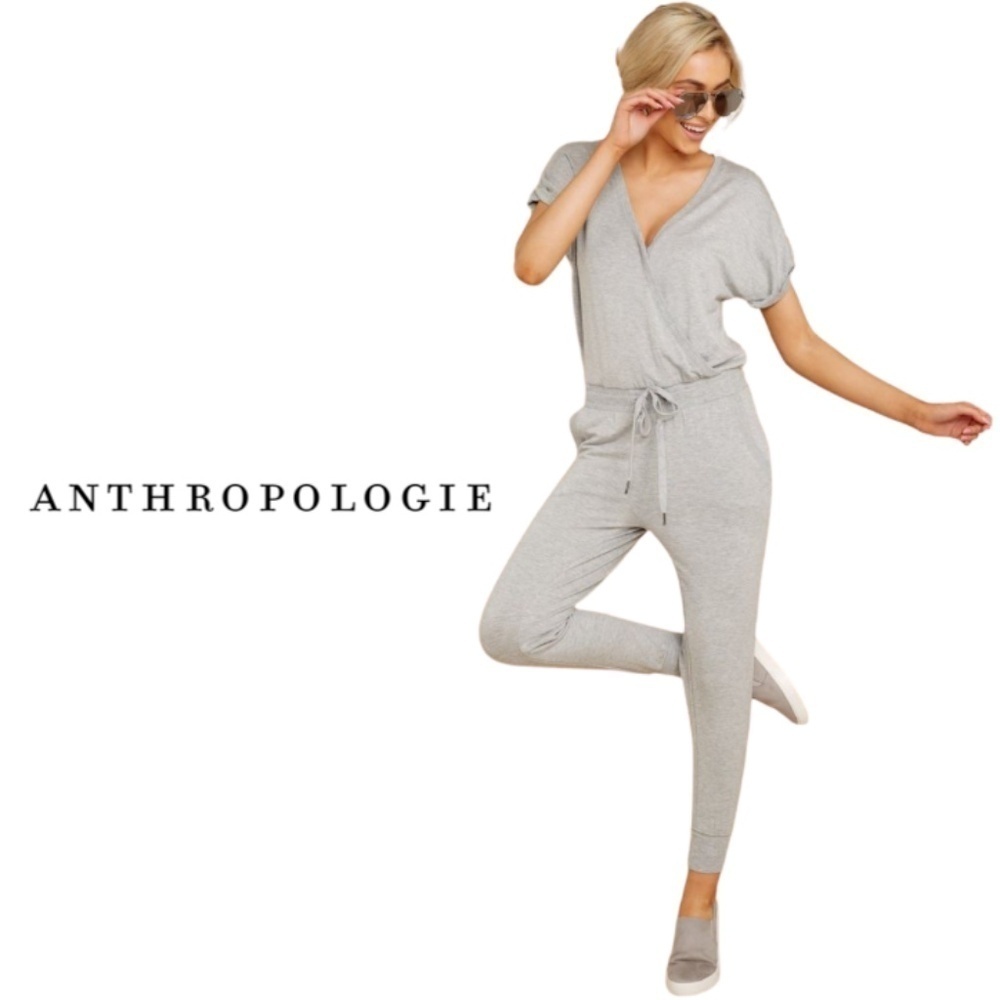 Anthropologie Z Supply Grey Wrap Front Lounge Jumpsuit - Size Small